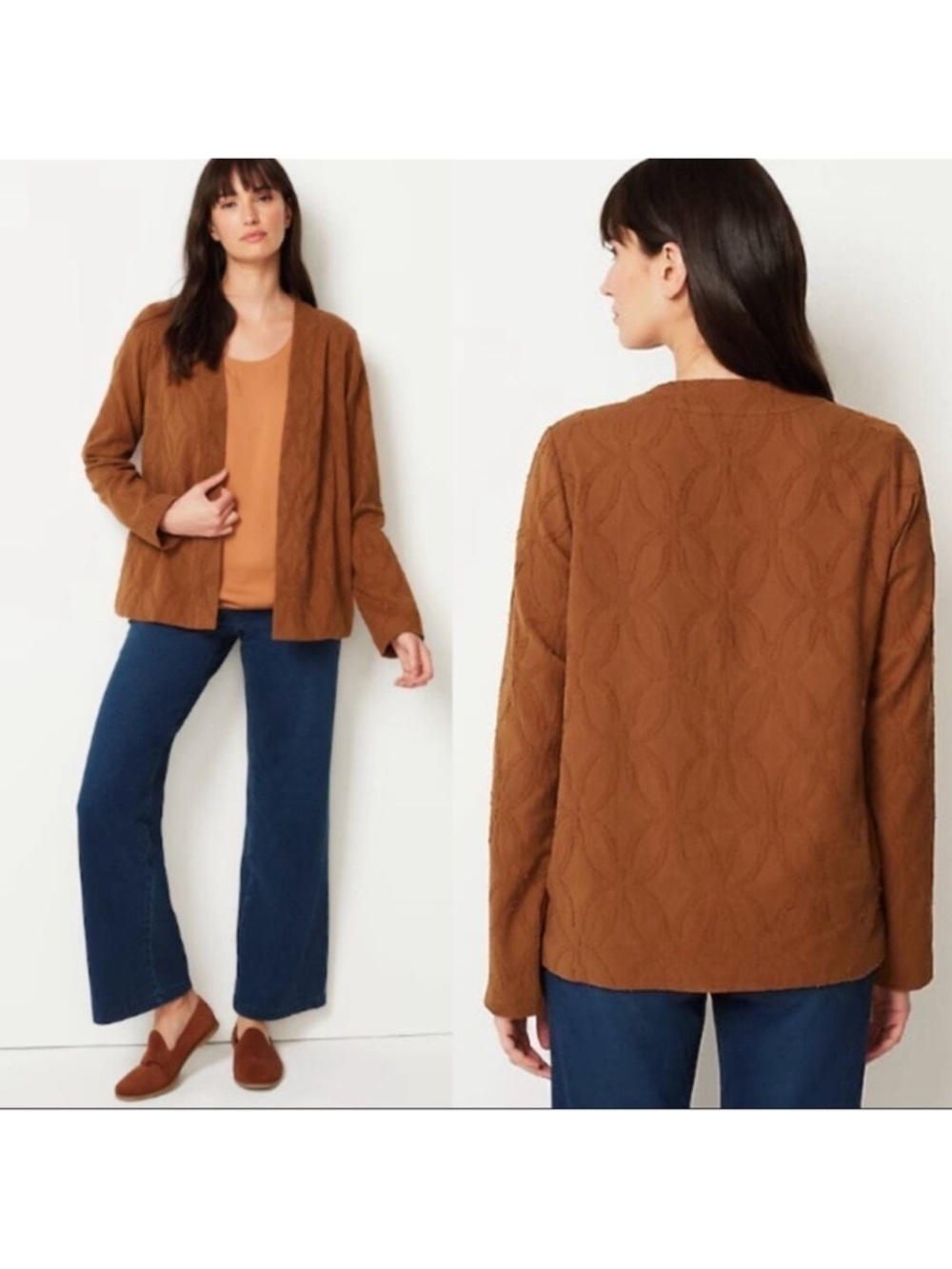 J. Jill Quilted Open-Front Jacket in Chestnut Brown